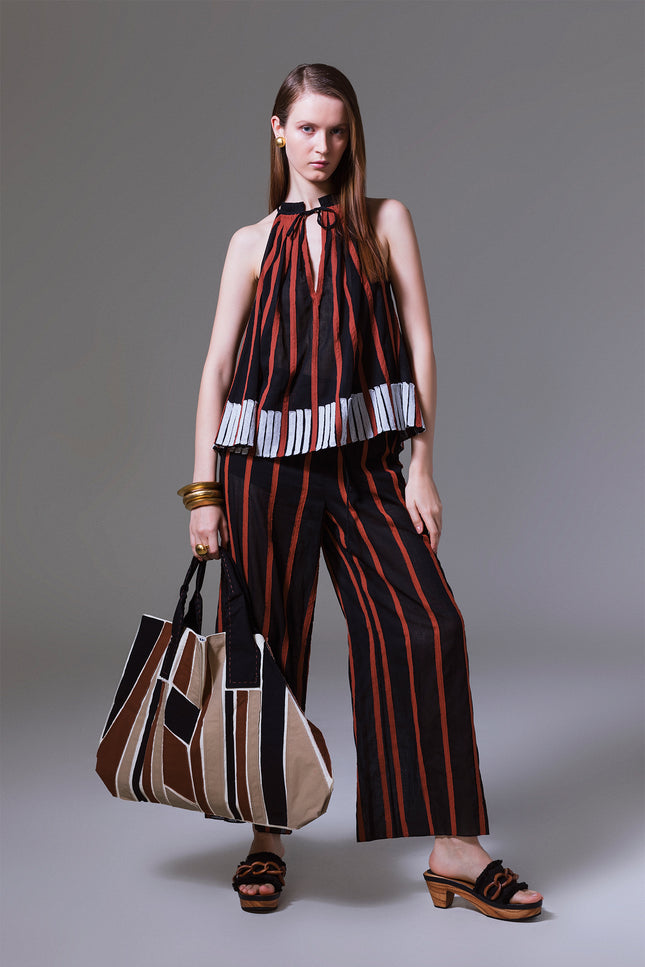 Lerina - Long Short Stripe Appliqué Halter Neck Top