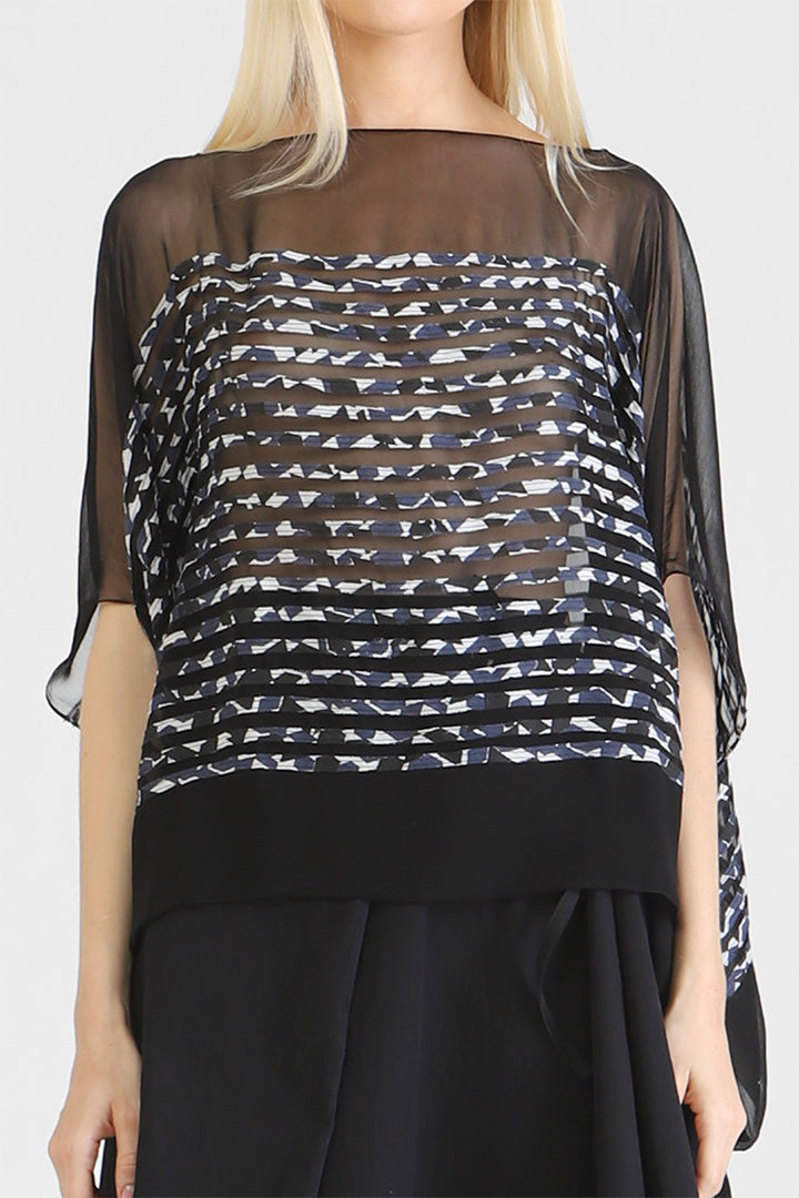 Falda - Chiffon sheer tunic with cotton block print horizontal appliqué