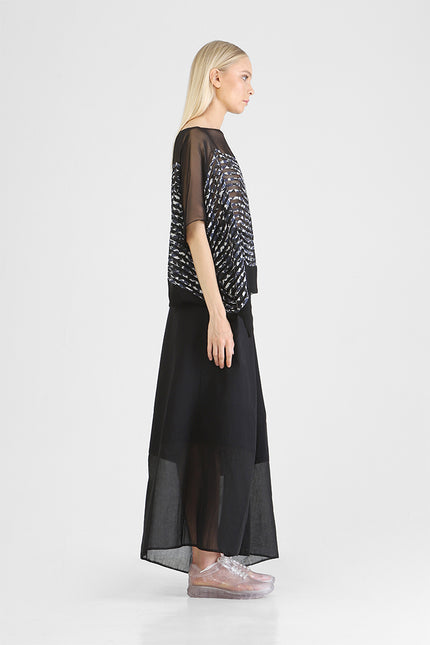 Falda - Chiffon Sheer Tunic with Cotton Block Print Horizontal Appliqué