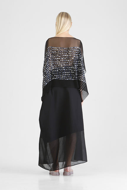 Falda - Chiffon Sheer Tunic with Cotton Block Print Horizontal Appliqué