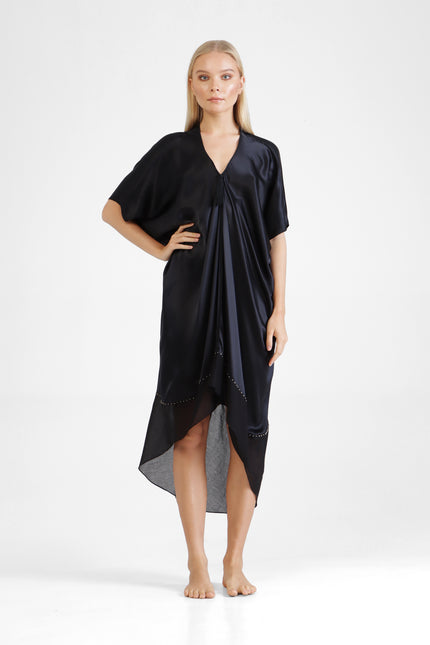 Celia - Classic Silk Kaftan with Asymmetrical Hem