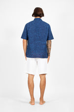 Jale -  Indigo camp shirt with red hand stitch detailing