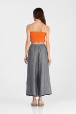 Alec - Linen denim wide leg trousers with stripes lateral raw appliques