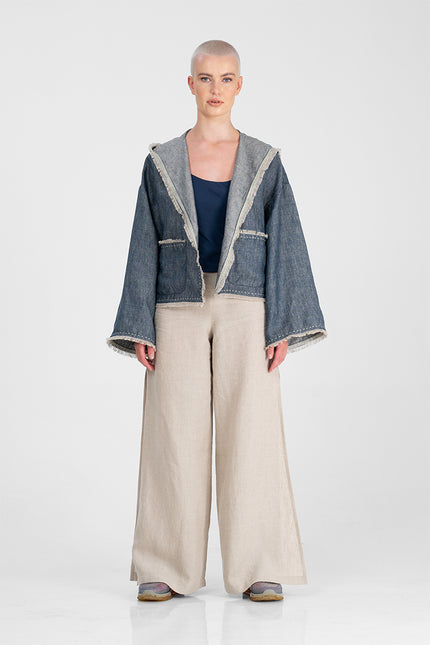 Kiva - Reversible Jacket with Fringes and Hand Stitching Detailing