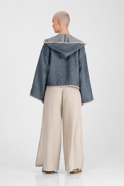 Kiva - Reversible Jacket with Fringes and Hand Stitching Detailing