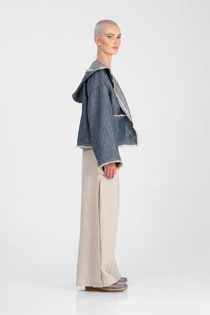 Kiva - Reversible Jacket with Fringes and Hand Stitching Detailing