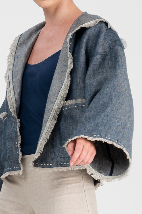 Kiva - Reversible jacket with fringes and hand stitching detailing