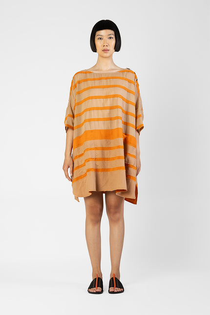 Feya - Dual Color Stripes Applique Short Dress