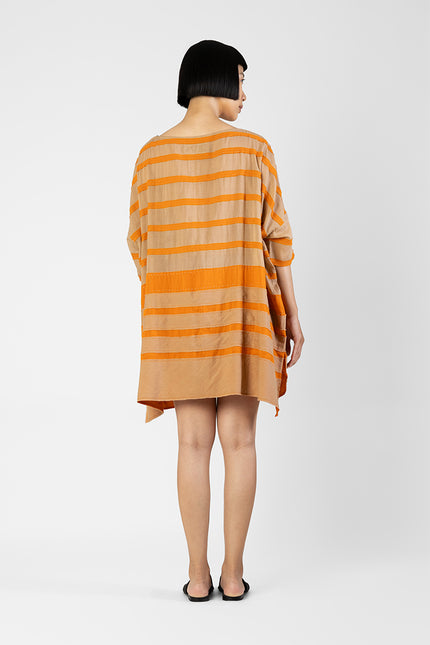 Feya - Dual Color Stripes Applique Short Dress