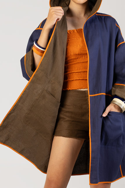 Lawrence - Reversible linen and cotton long jacket