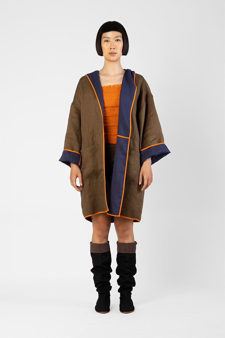 Lawrence - Reversible linen and cotton long jacket