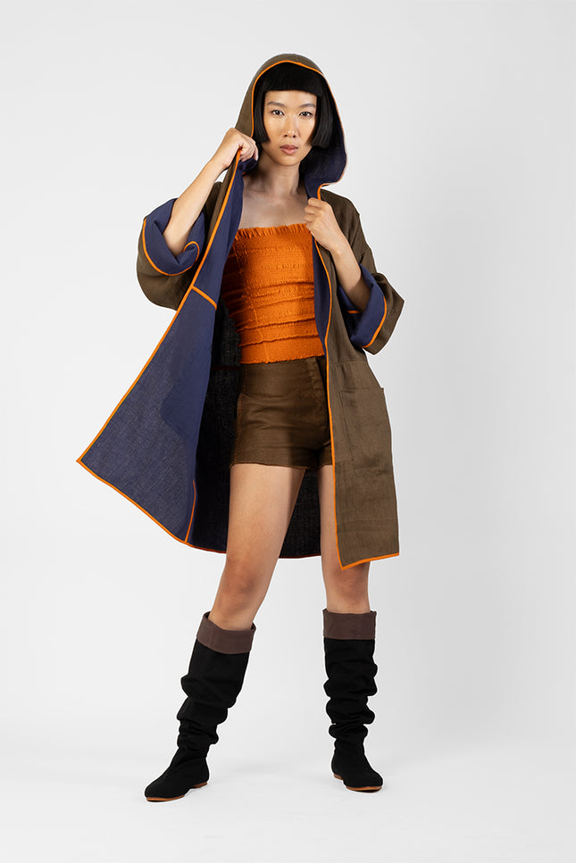 Lawrence - Reversible linen and cotton long jacket