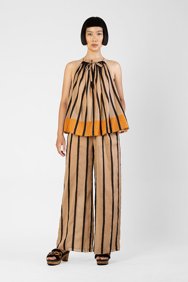 Lerina - Long Short Stripe Appliqué Halter Neck Top
