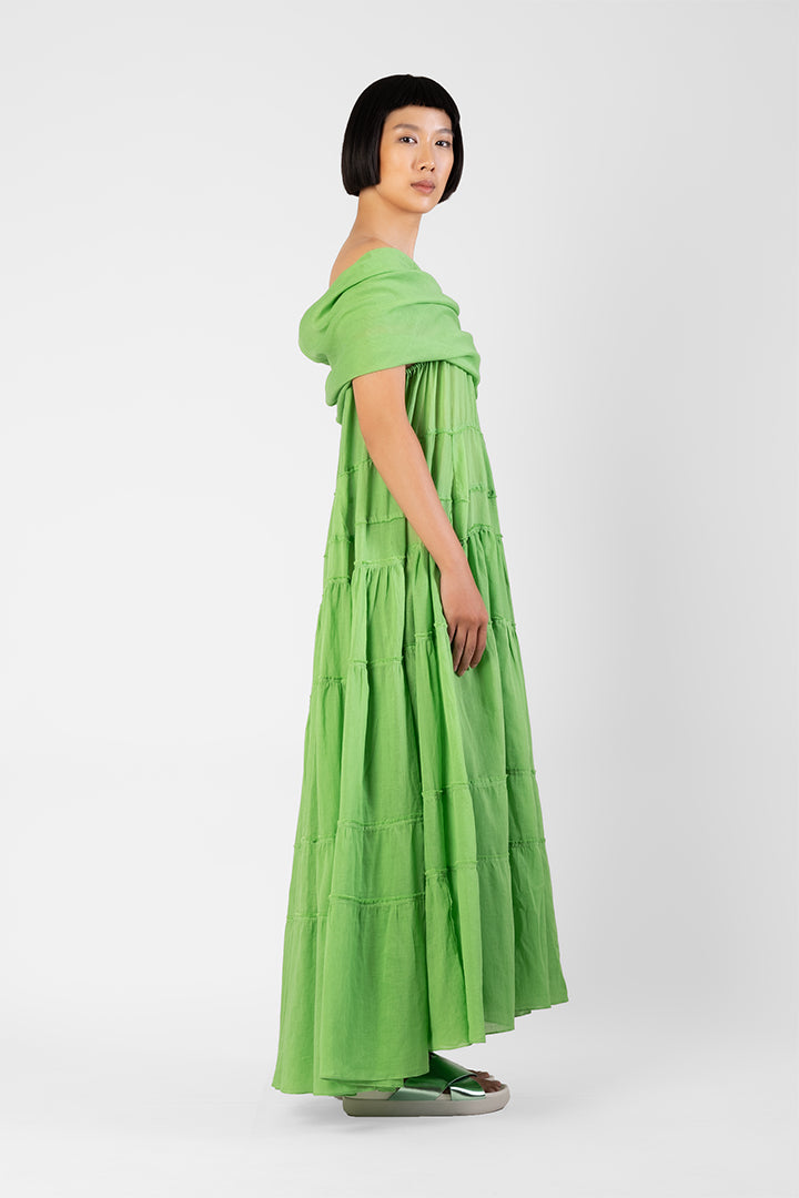 Lowry - Draped shoulder parachute dress