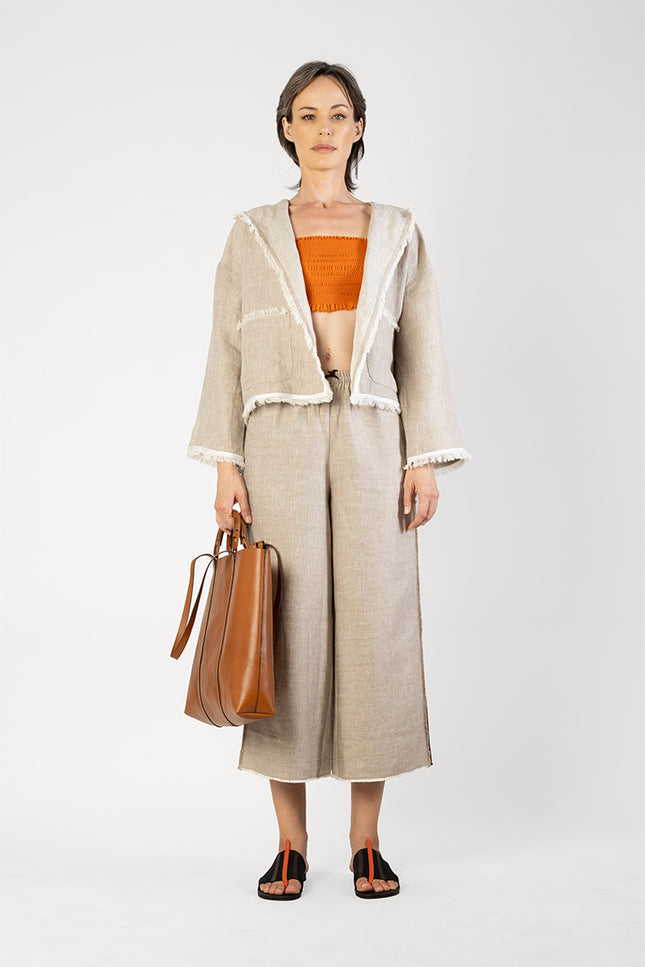 Kiva - Reversible jacket with fringes and hand stitching detailing