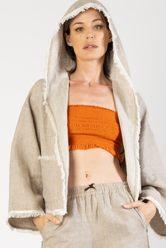 Kiva - Reversible jacket with fringes and hand stitching detailing