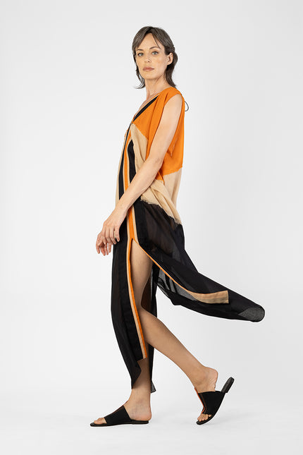 Luella - Multicolor Kaftan with Handcrafted Buffalo Bone Embellishment