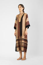 Latia - Deep neck multicolored kaftan with crossed applique