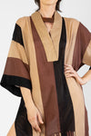 Latia - Deep neck multicolored kaftan with crossed applique