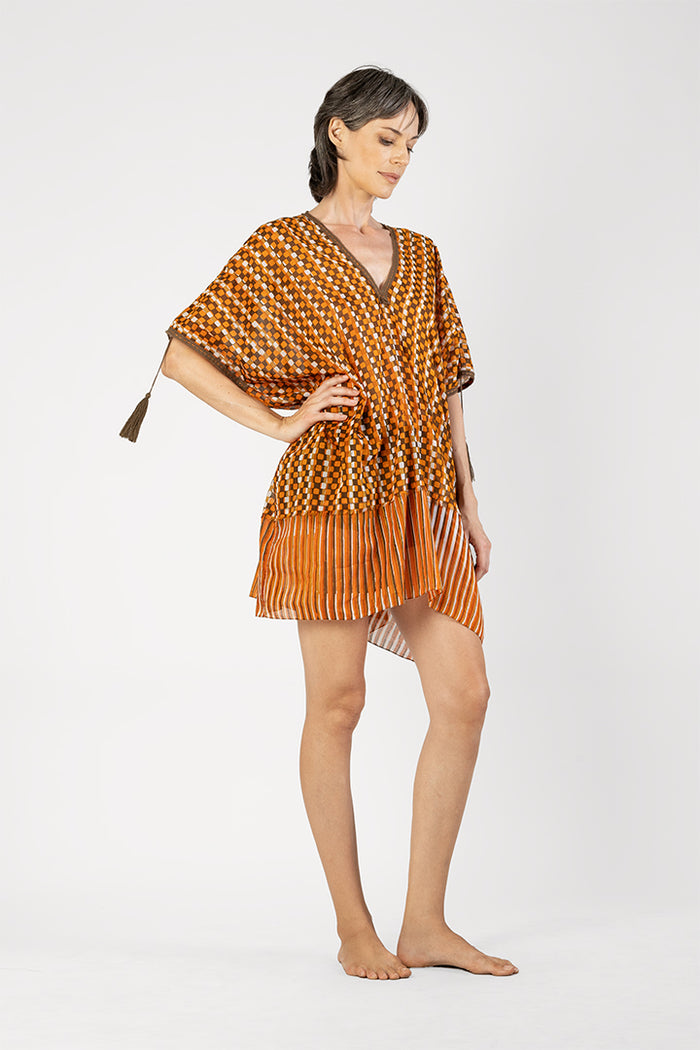 Kaylee - Batik check and stripes short dress