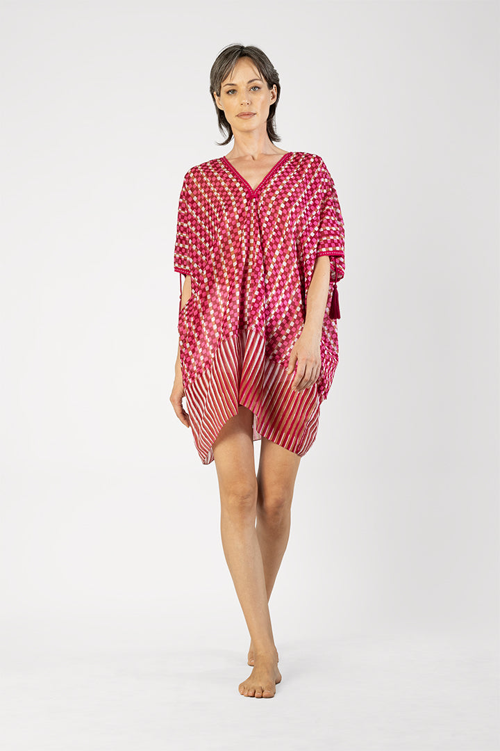 Kaylee Batik Check and Stripes Short Dress