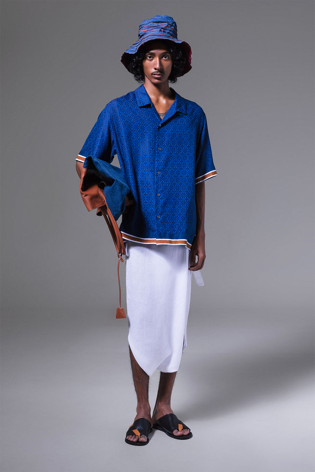 Malba - Indigo Syed Dobby Flower Camp Shirt