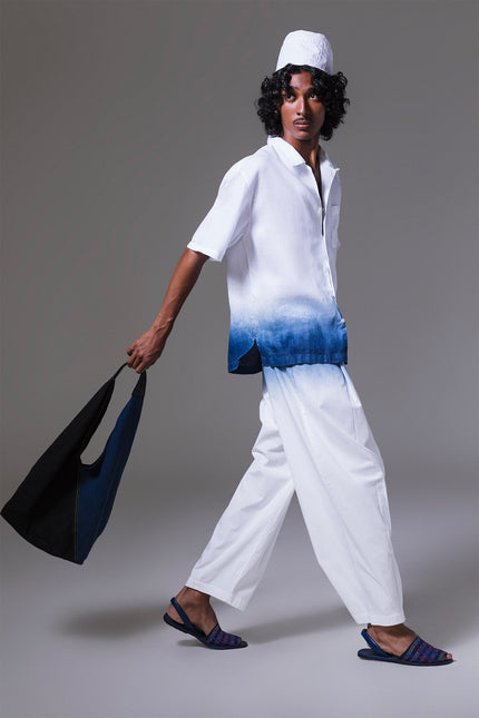 Mark - Linen Camp shirt Dip Dyed Indigo at Bottom