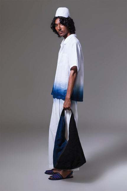 Mark - Linen Camp shirt Dip Dyed Indigo at Bottom