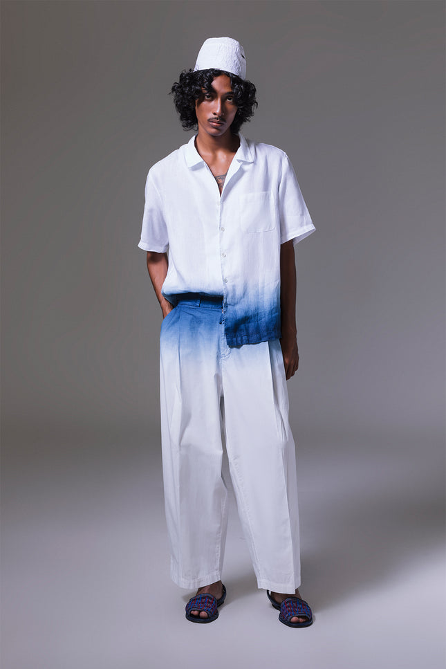 Mark - Linen Camp shirt Dip Dyed Indigo at Bottom
