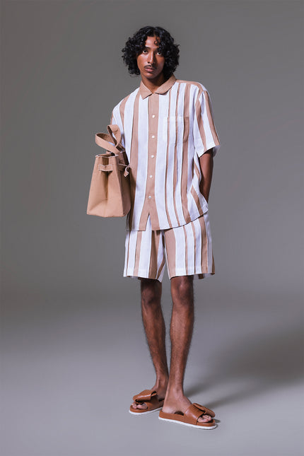 Keian - Linen Stripe Patches Camp Shirt