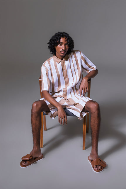 Keian - Linen Stripe Patches Camp Shirt