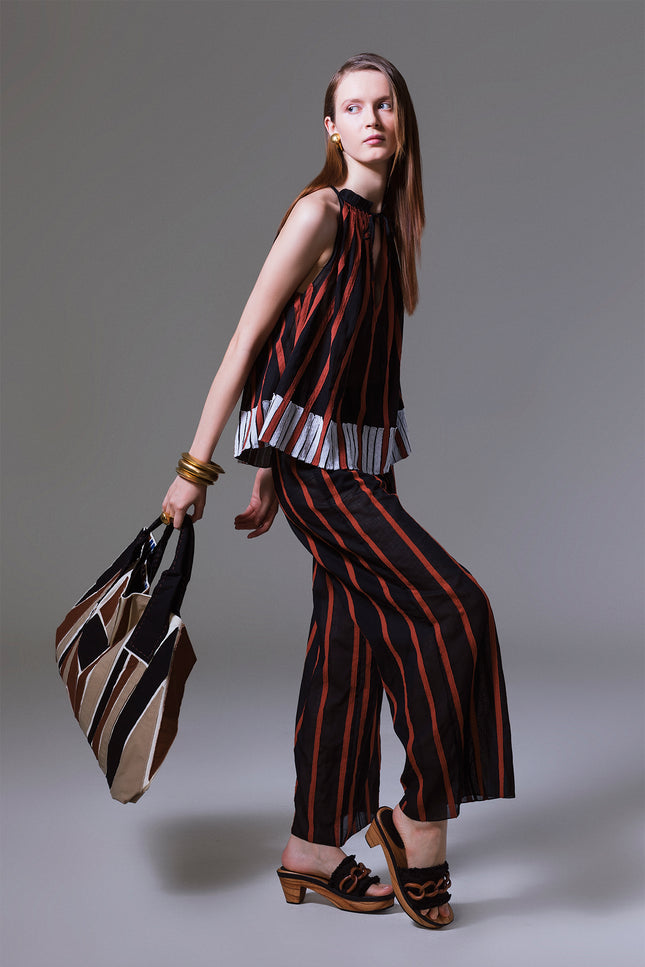 Luna - Stripe Applique Drawstring Long Pants