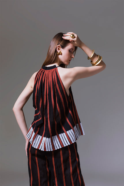 Lerina - Long short stripe applique halter neck top