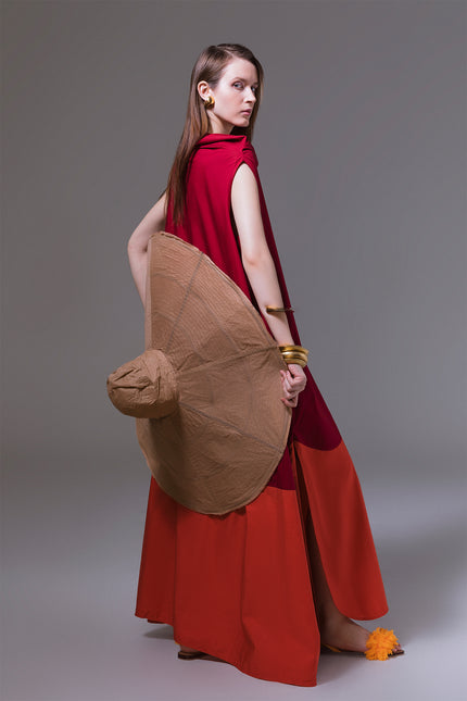 Myloka - Contrast Hem High Cowl Neck Long Dress