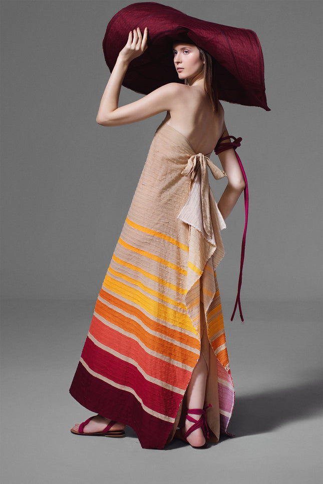 Mandla - Multicolor Full Stripe Appliqué Tie back Long Dress