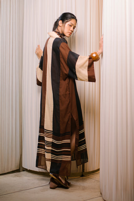 Latia - Deep Neck Multicolored Kaftan with Crossed Appliqué