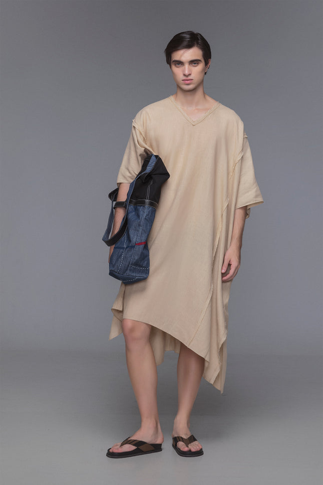 Darig -  V-neck Raw-edge Seam Unisex Short Kaftan