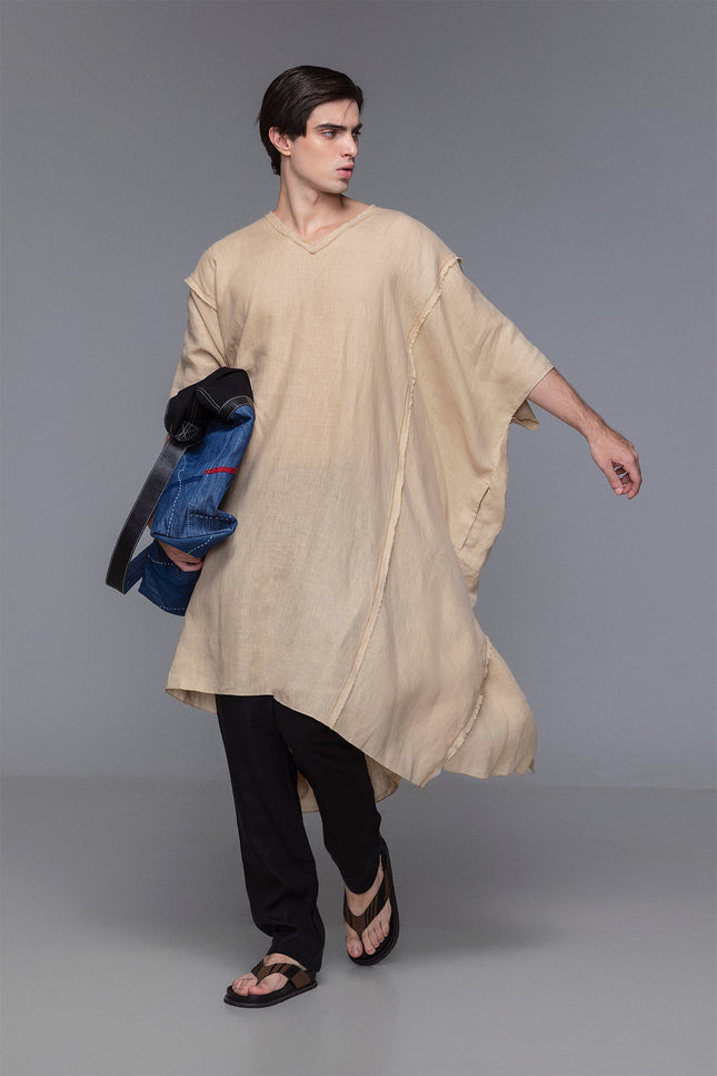 Darig -  V-neck Raw-edge Seam Unisex Short Kaftan