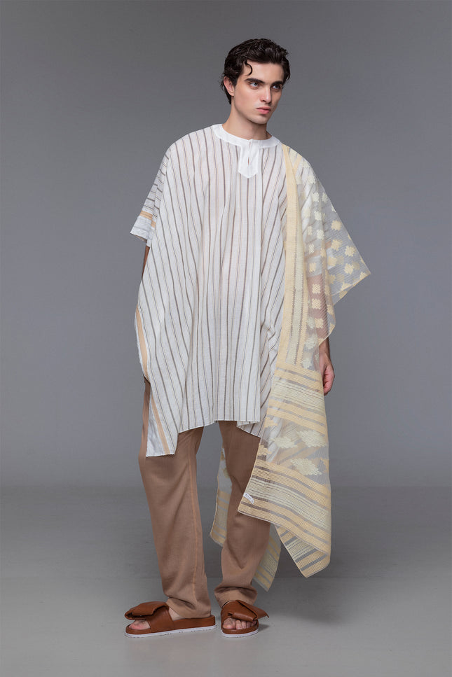 Nael - Stripes Kaftan with Border Applique on Side