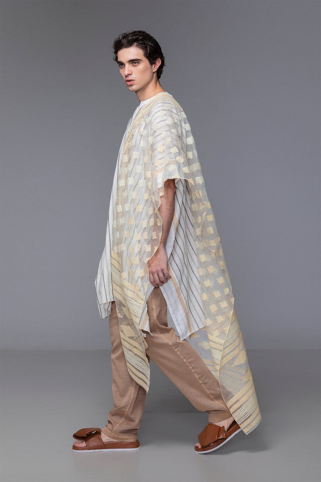 Nael - Stripes Kaftan with Border Applique on Side