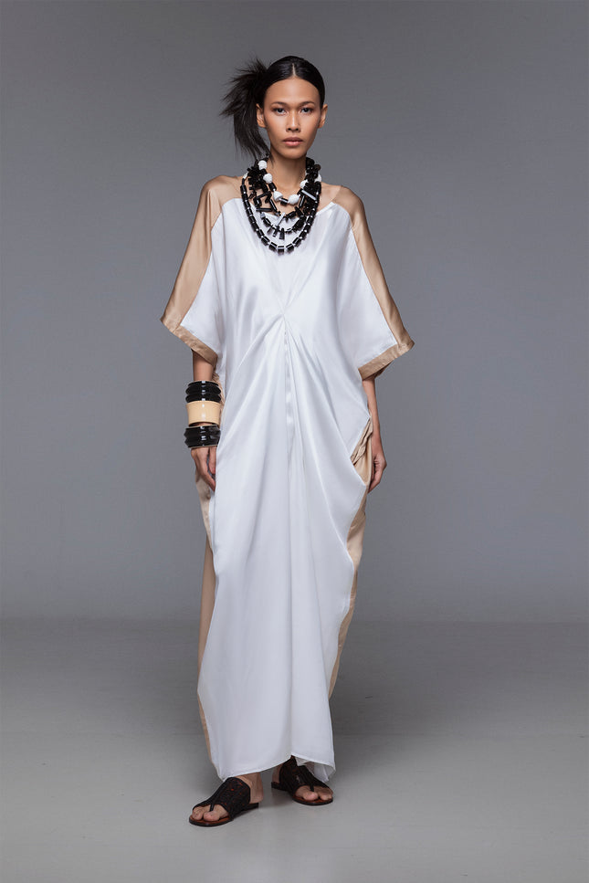 Nera - Dual Color Silk Front Tuck Kaftan