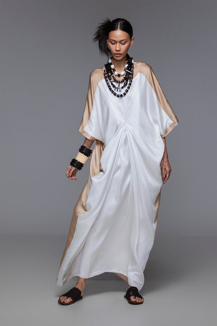 Nera - Dual Color Silk Front Tuck Kaftan
