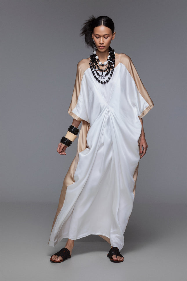 Nera - Dual Color Silk Front Tuck Kaftan
