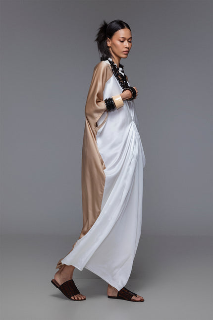 Nera - Dual Color Silk Front Tuck Kaftan