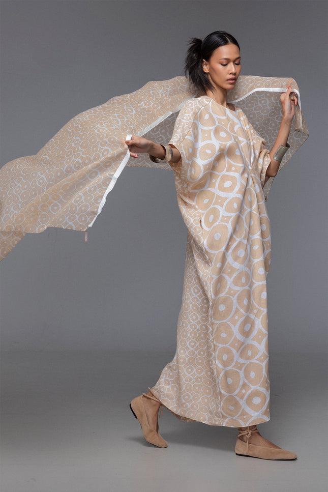 Nannete - Dual Print Fagotin Details Front Tuck Kaftan