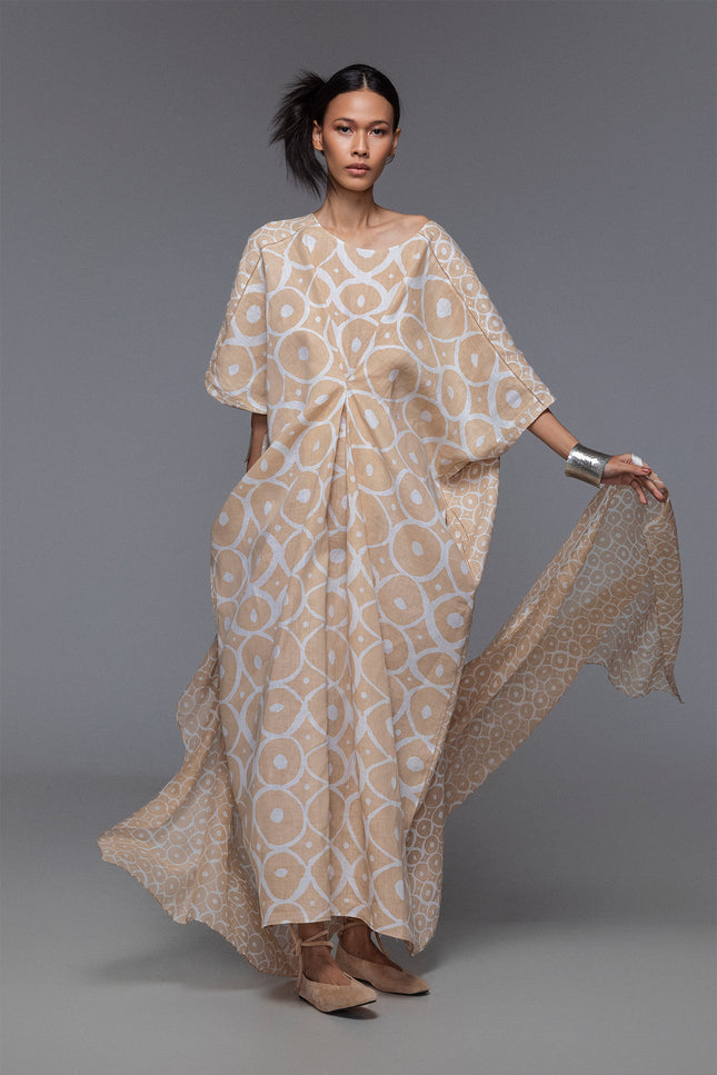 Nannete - Dual Print Fagotin Details Front Tuck Kaftan
