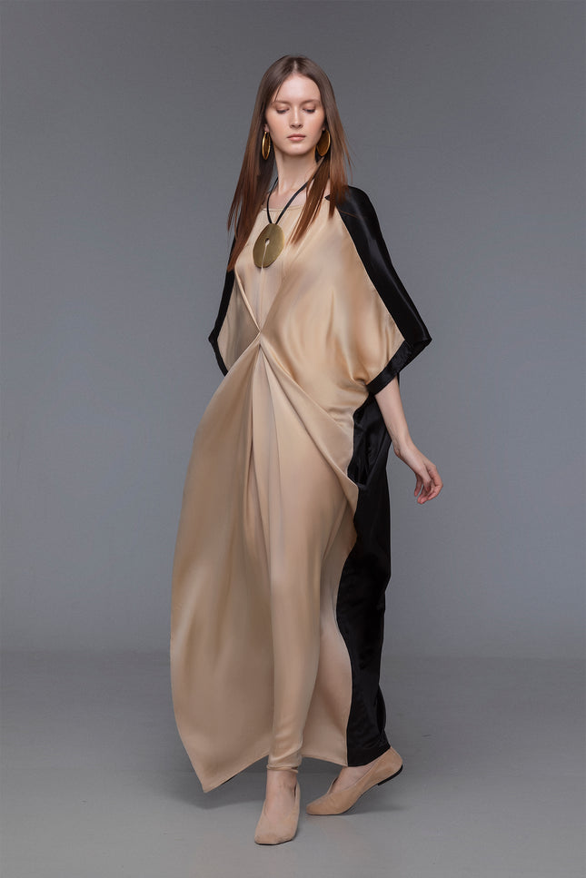 Nera - Dual Color Silk Front Tuck Kaftan