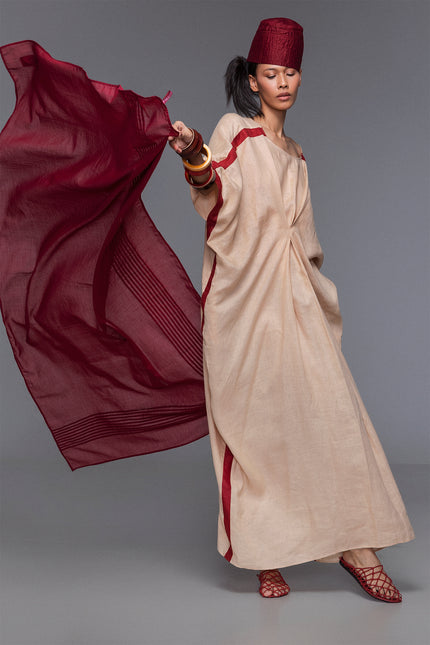 Magna - Contrast Stitches Draped Kaftan