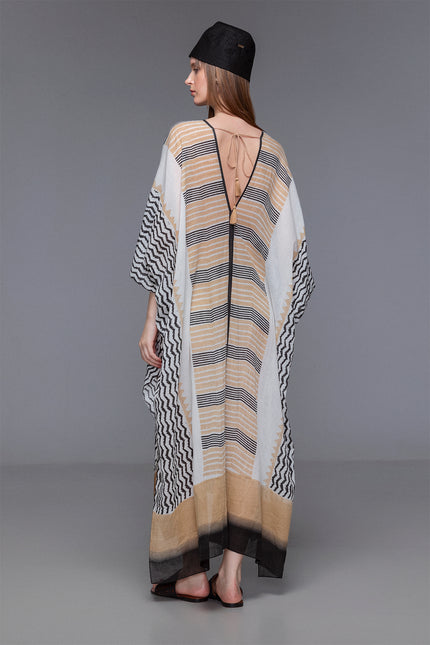 Micah - Block print kaftan with handcrafted buffalo bone embellishment