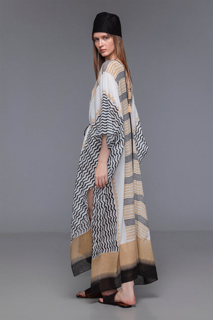 Micah - Block print kaftan with handcrafted buffalo bone embellishment